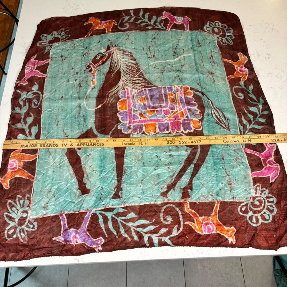 Sam Hilu Scarf Batik Silk Horse Print Wrap Wearable Art Equestrian Boho Chic